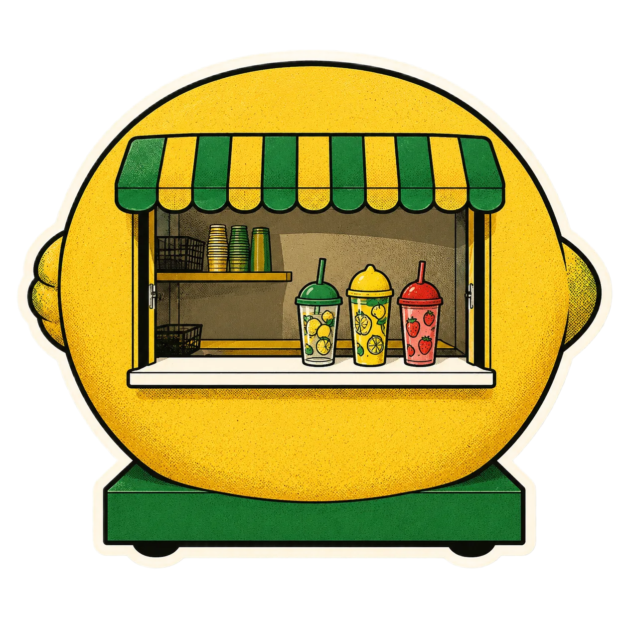 Mary C's Big Lemon open concession stand serving lemonade, limeade, and strawberry lemonade